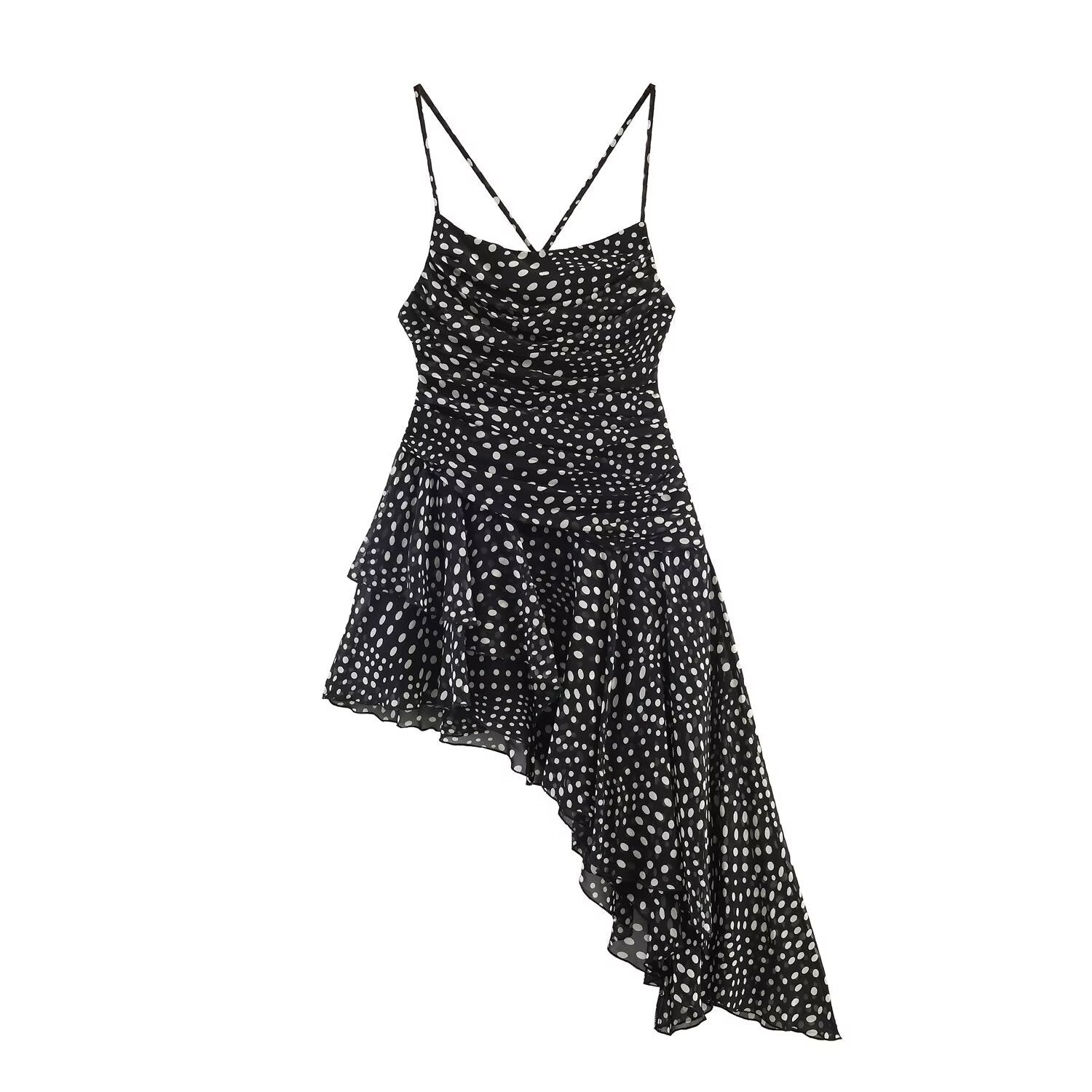 Irregular polka dot pleated dress
