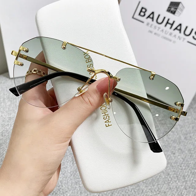Vintage Rimless Alloy Pilot Sunglasses for Men  Women Gradient Sun Glasses Female Metal Retro Luxury Shades Eyewear