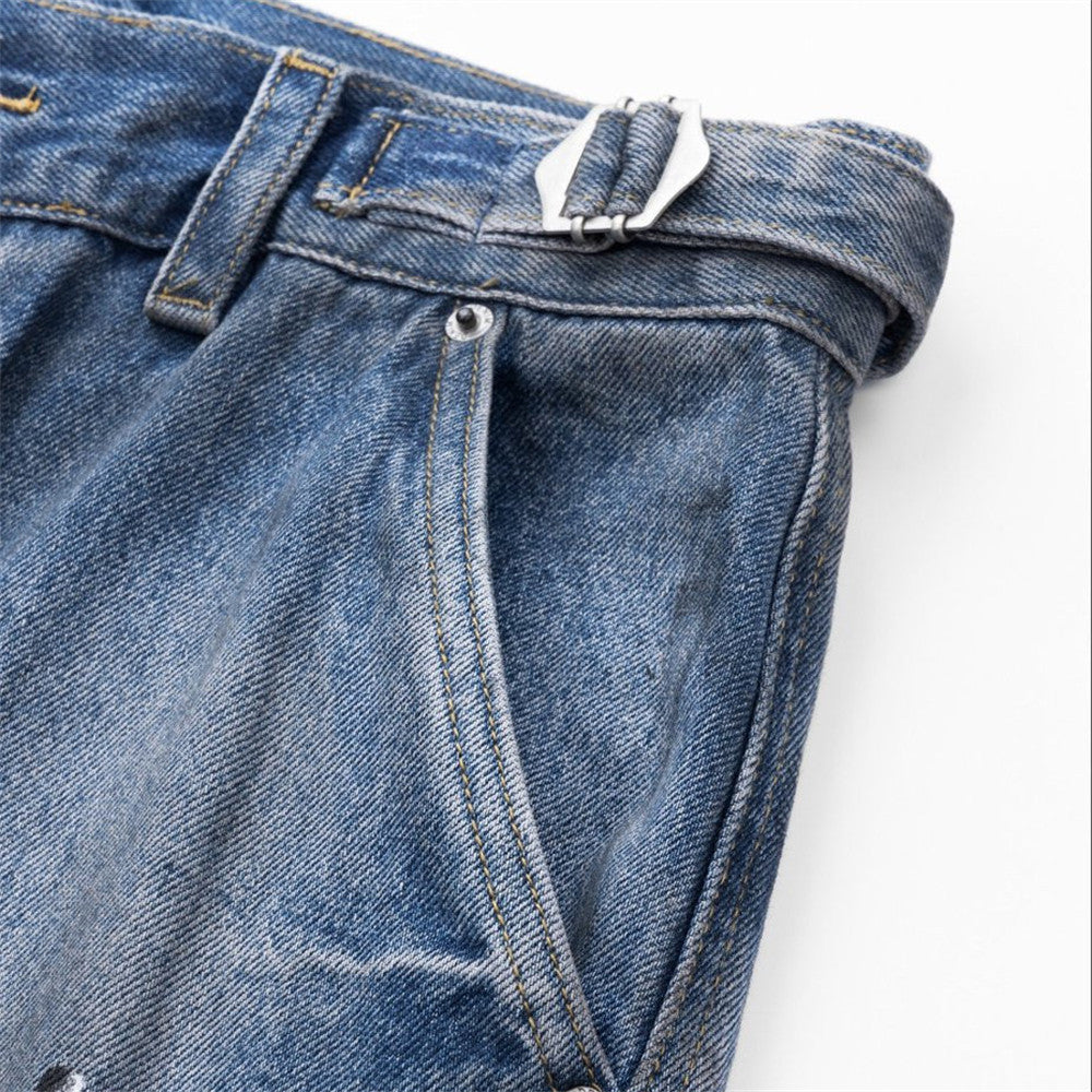 Washed worn dirty multi pocket functional work pants