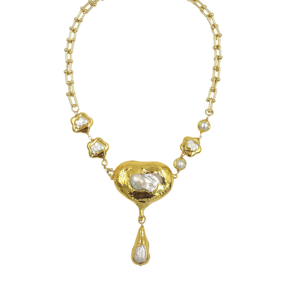 Royal style retro micro inlaid Baroque pearl natural freshwater pearl women's collarbone necklace