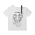 Dark-themed Skeleton Print Top with Color-blocked Leather Buckle Straps