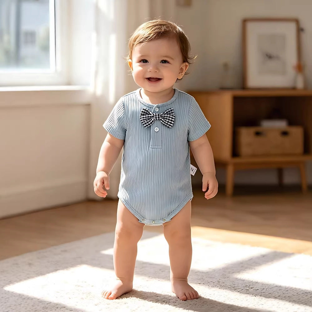 Round neck short sleeved summer baby jumpsuit