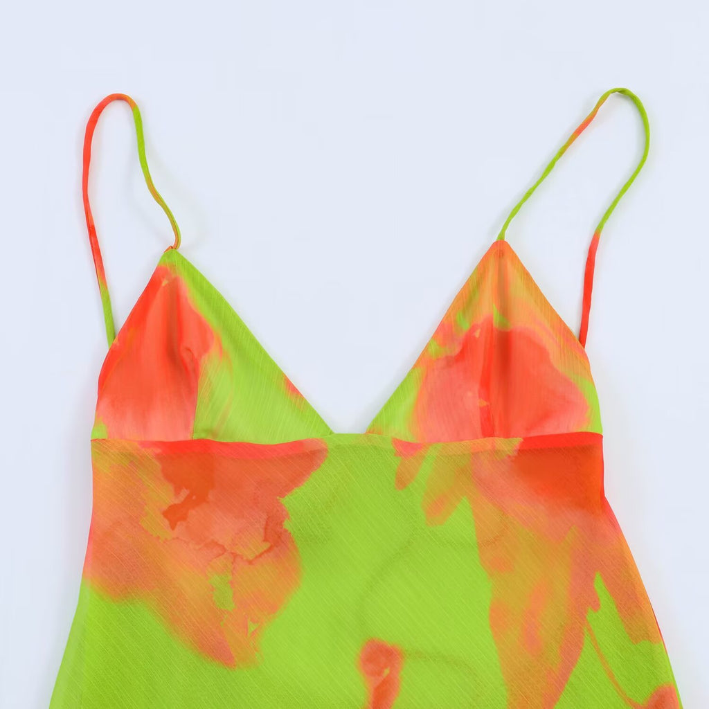 Spicy Girl Printed Strap Flute Dress
