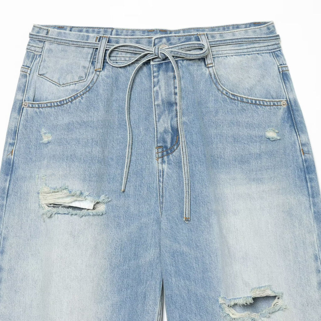 Broken hole decoration mid waist loose jeans