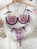 Butterfly Embroidered Transparent Mesh Girlfriend Temptation Color Collision Sexy Underwear Set