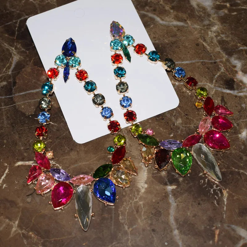 Gorgeous Multicolors Crystal Drills Big Drop Dangle Earrings For Women Fashion Jewelry Trendy Girls' Statement Accessories