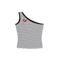 Crop Top with Asymmetrical Shoulder Stripes, Fitted Sleeveless Bodysuit with Embroidered Studs