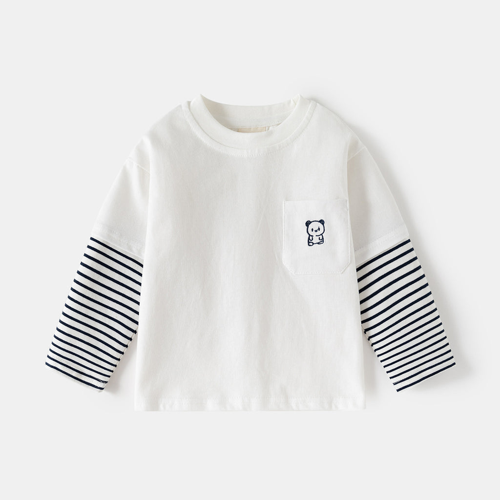 Long Sleeve Cartoon Patchwork Top for Boys,Basic Inner Wear