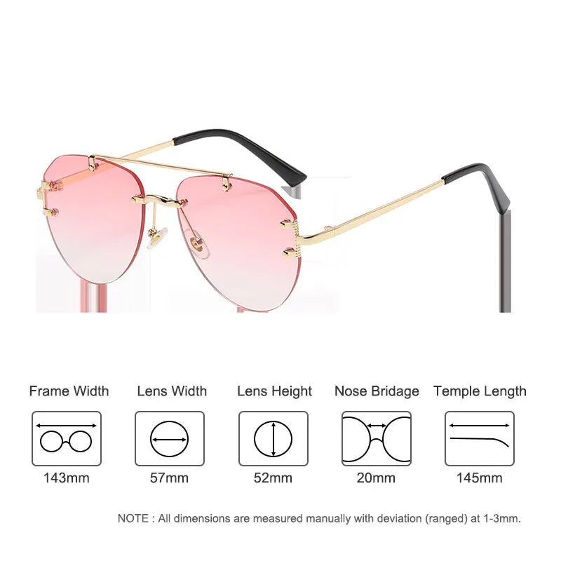 Vintage Rimless Alloy Pilot Sunglasses for Men  Women Gradient Sun Glasses Female Metal Retro Luxury Shades Eyewear