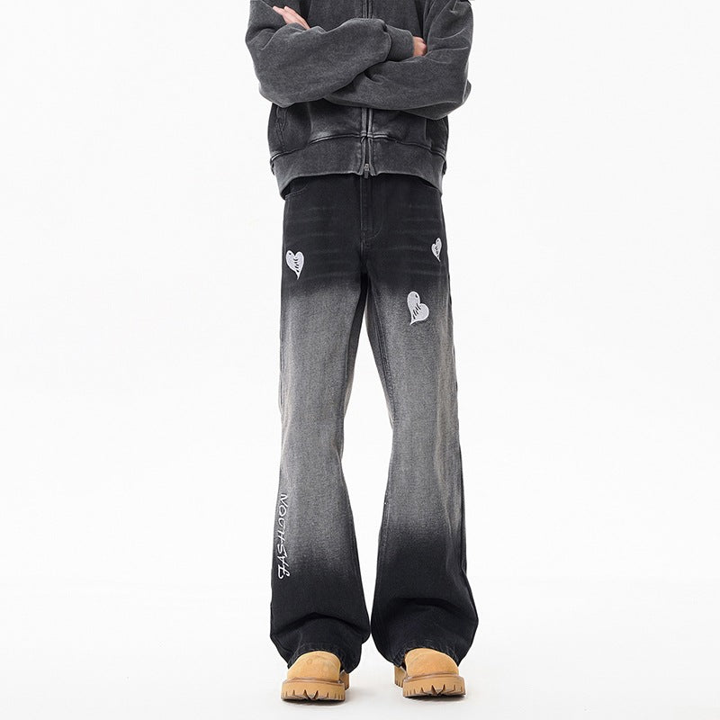 Washed Ombre Embroidered Denim Pants Men