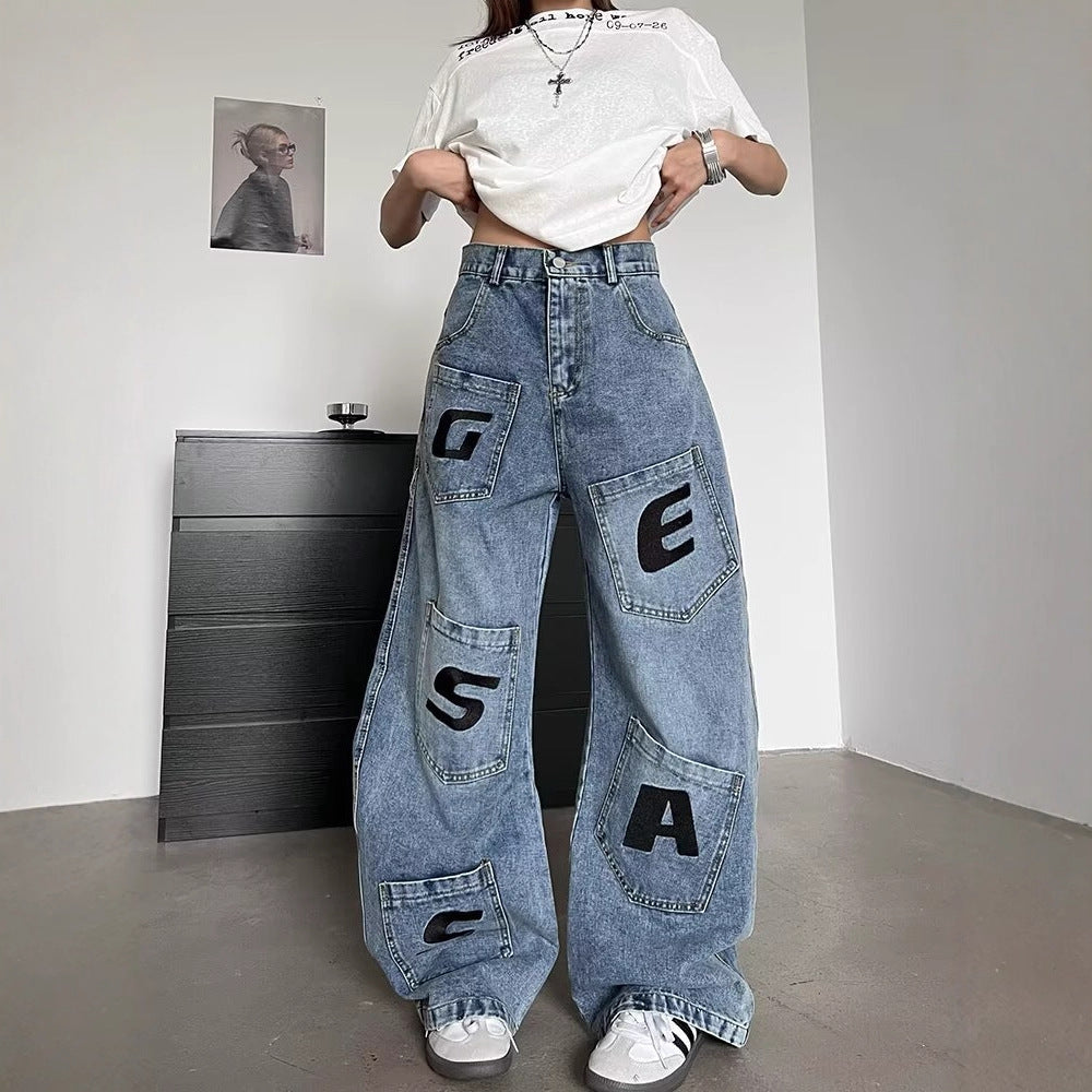 Jeans for Women with Letter Print,Casual Pants