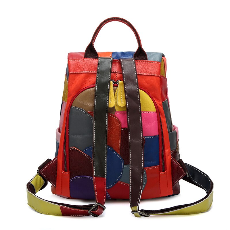 New Leather Shoulder Bag Women's Large Capacity Cowhide Travel Bag Splice Handbag Fashion Color Contrast Bag