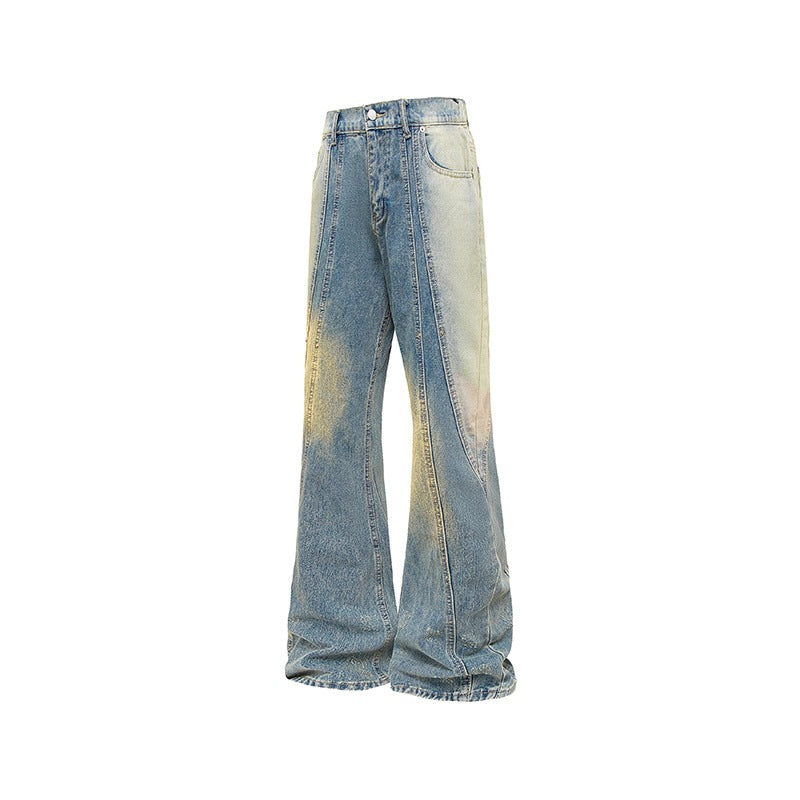 Gradient Distressed Wide Leg Flared Jeans Men Casual Pants