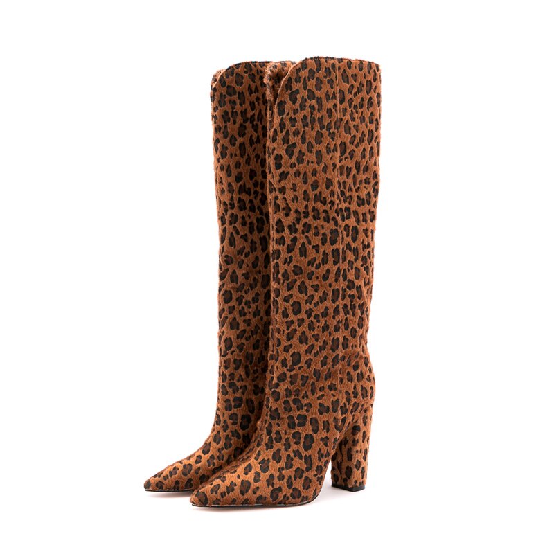 Zebra Pattern Knee High Boots Women Imitation Horse Hair Suede Boots 11 Cm Round Heel Boots Spring Autumn New Arrival High Boots
