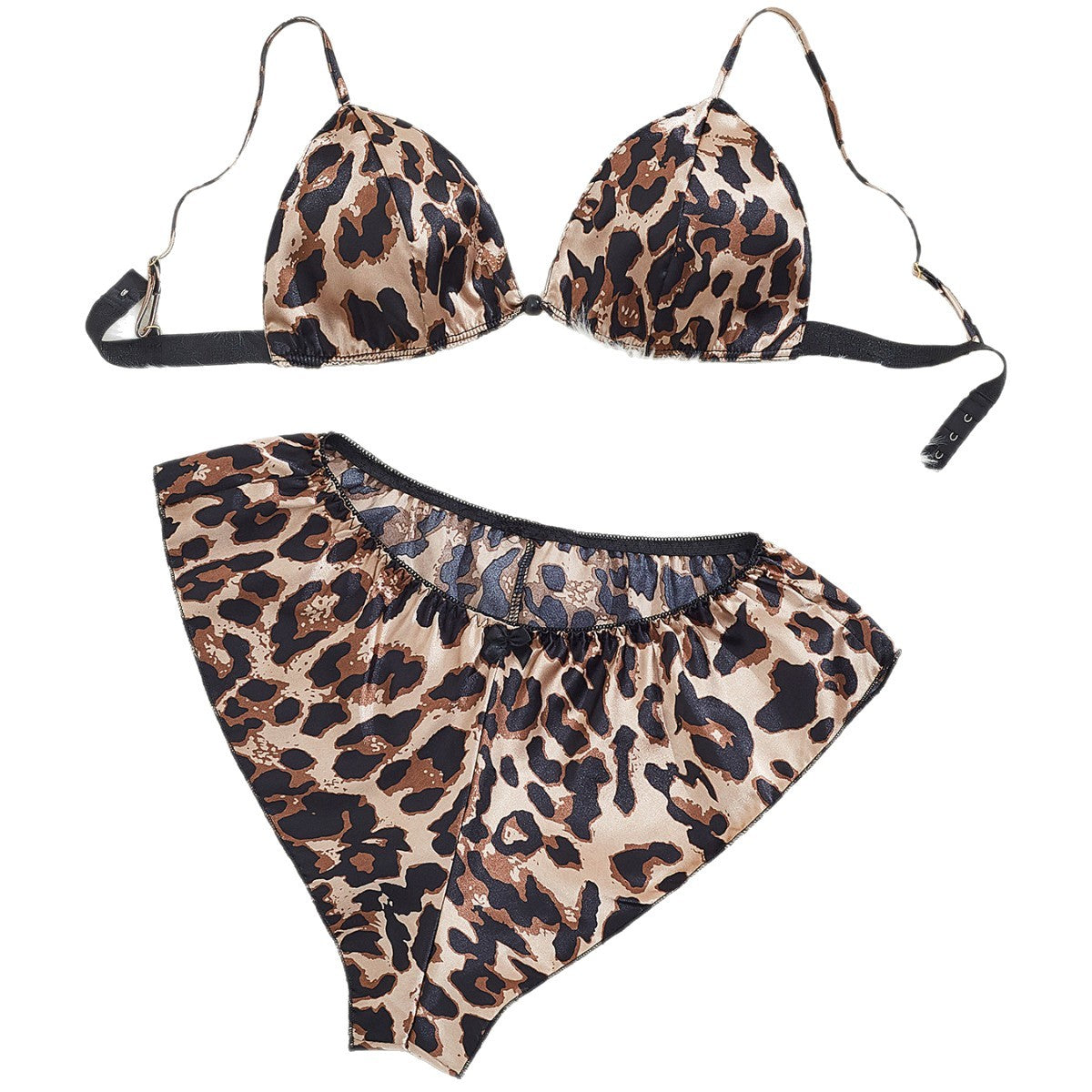 Leopard striped lace up women's split bra set