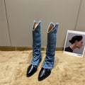 Pointed Toe Thick Heel Western Cowboy Boots Women's New High-Leg Trousers Boots But Knee Boots Knight Boot