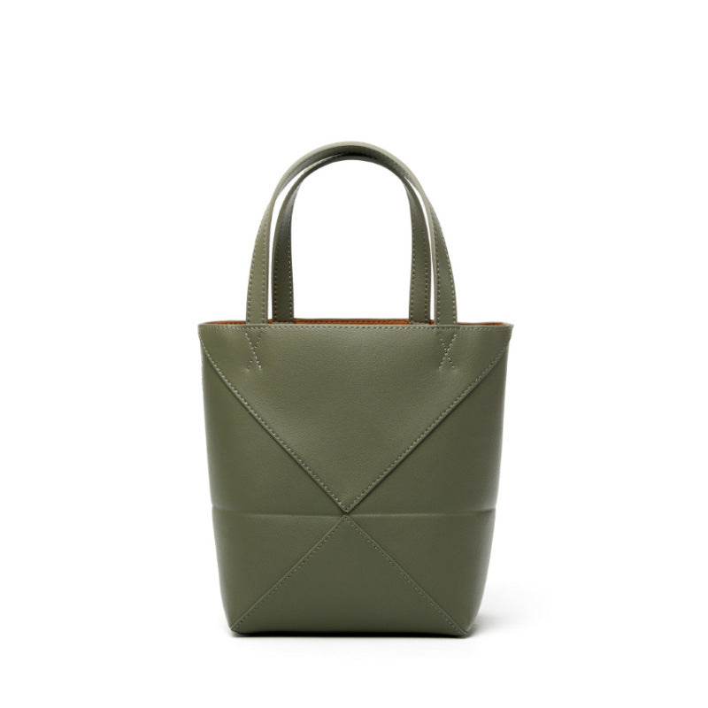 Large capacity single shoulder geometric splicing folding bucket bag