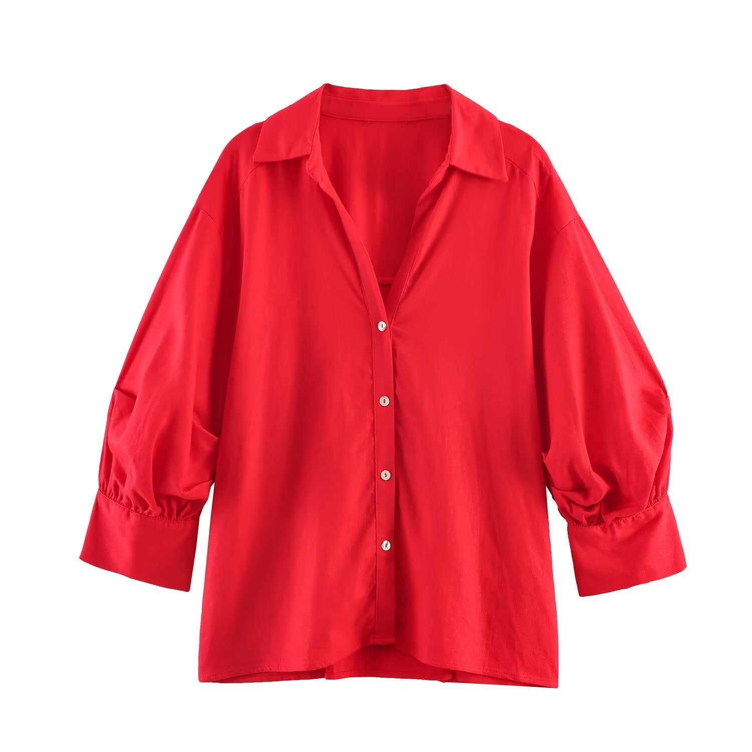 Simple bubble sleeve linen striped shirt