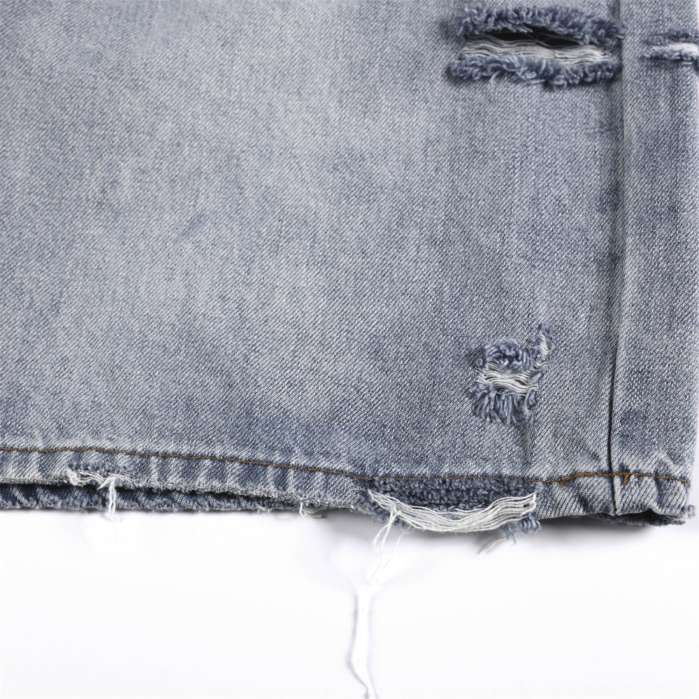 Distressed denim shorts