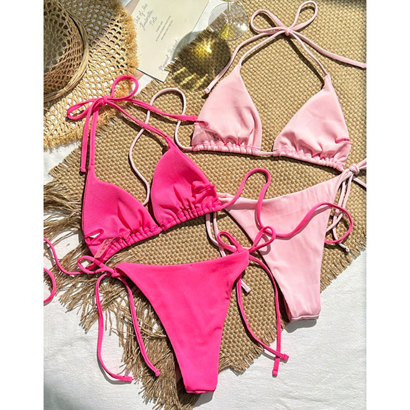 Solid Color Tie-up Bikini Women's Swimwear