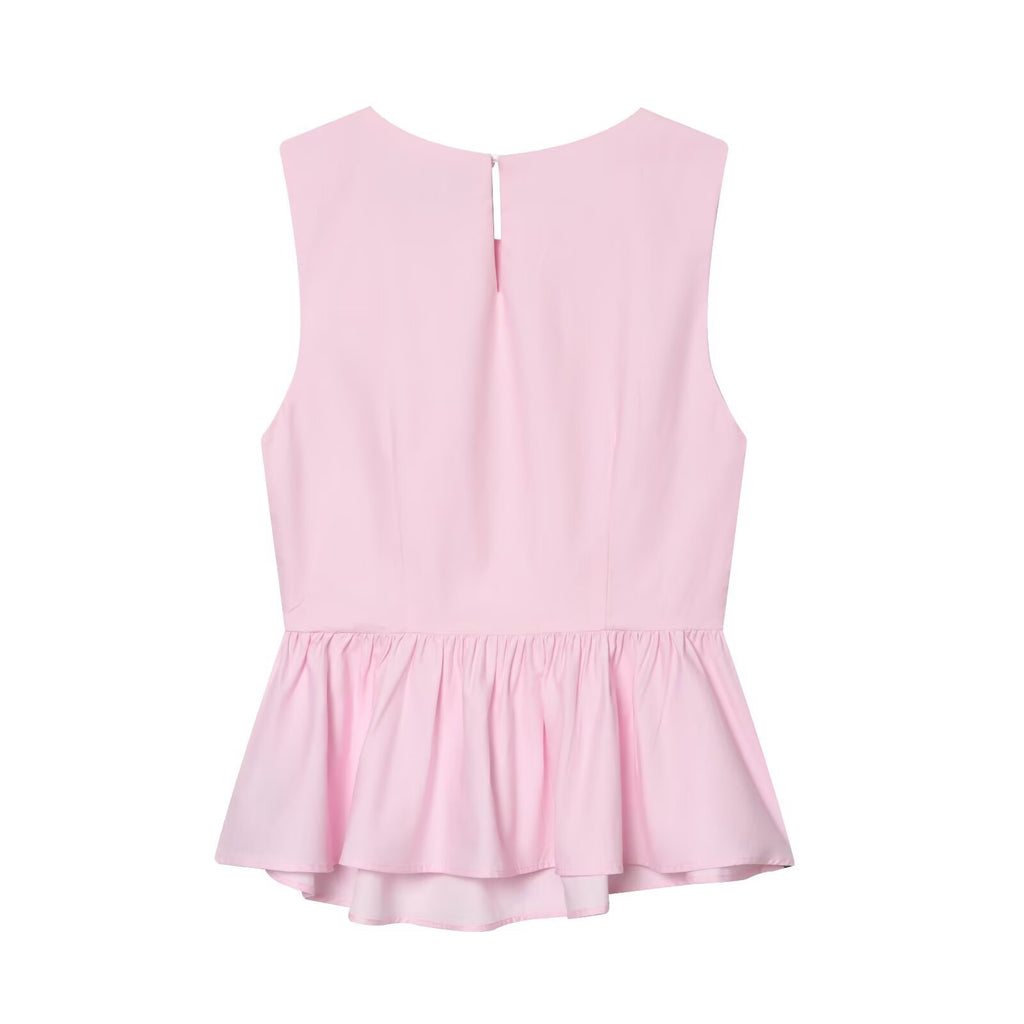 Sleeveless knot buckle embellished short skirt style hem top