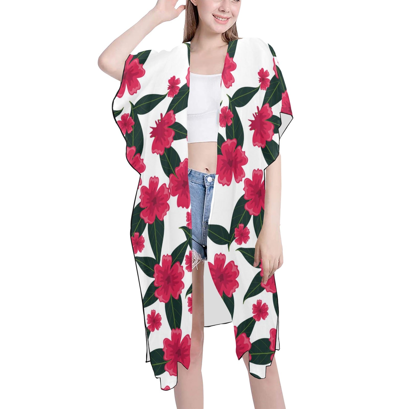 Mid-Length Side Slits Chiffon Cover Up (H50)