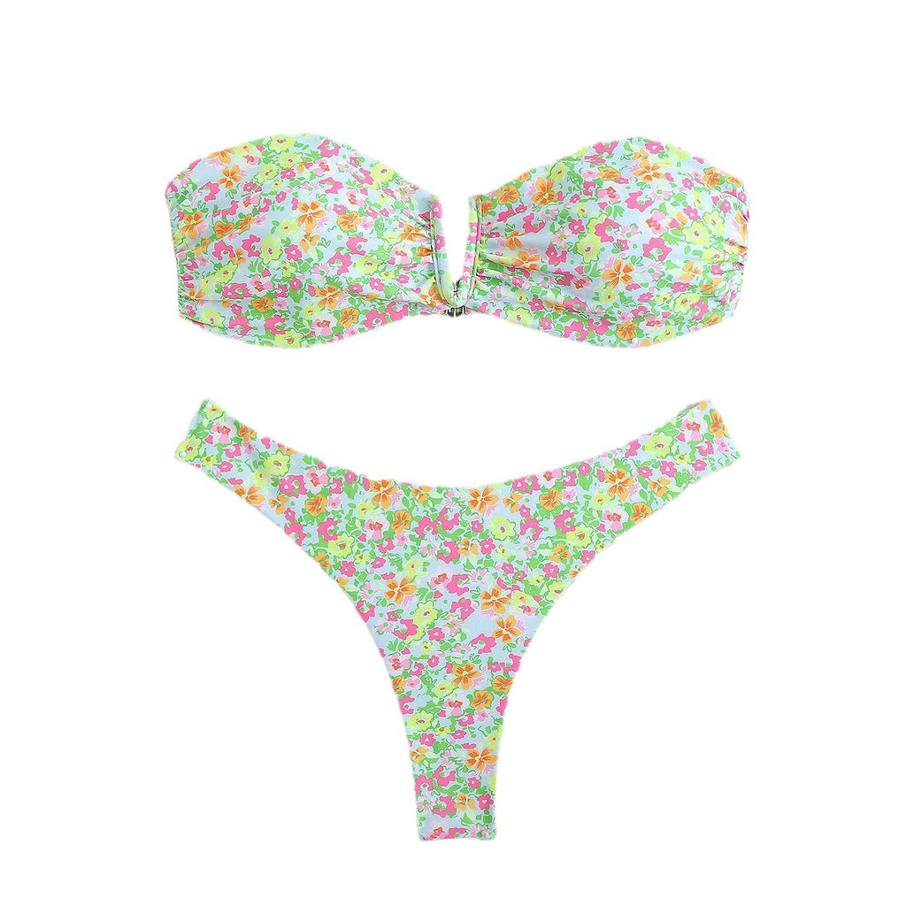 V-neck thong printed bikini
