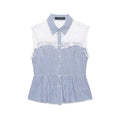 Lace patchwork small plaid sleeveless shirt