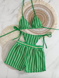 Striped neck hanging bikini swimsuit for women