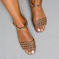 Open toed sandals women's woven hollow out straight strap sandals