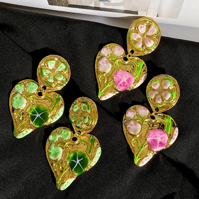 Vintage Jewelry Leaf Petals Ear Clip Heart Shaped Flower Earrings Without Ear Holes Female