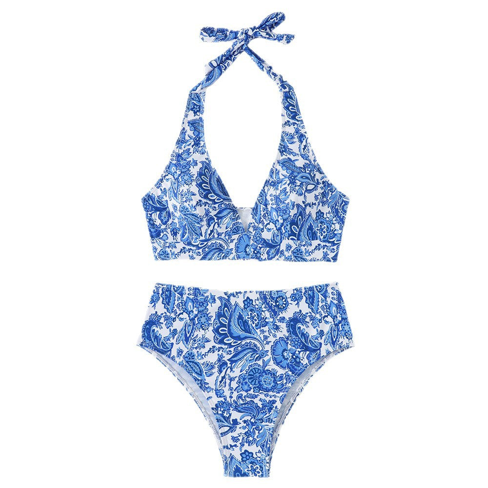 Split floral triangle strap multicolor bikini