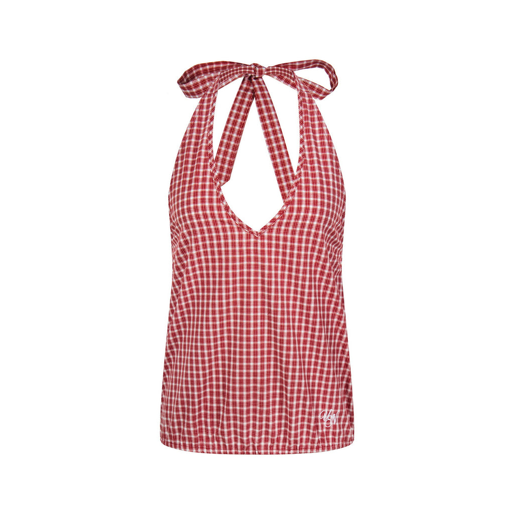Checkered Slim Fit Sleeveless Casual Short Sleeve Bow Decorated T-Shirt
