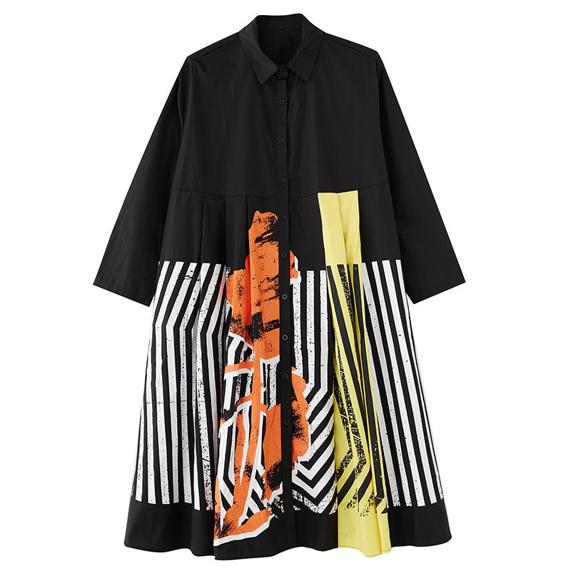 Casual Loose Plus Size Printed Patchwork Sweet Long Sleeve Dress