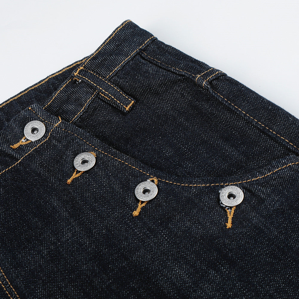 Front pocket double row button open front denim pants