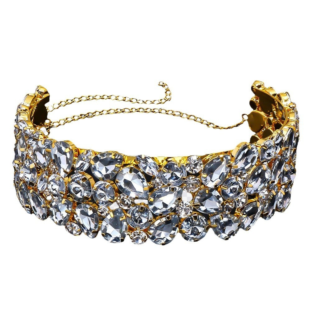 Exaggerated necklace design with a sense of temperament, water diamond droplet multi-layer necklace, summer women's fashion vers
