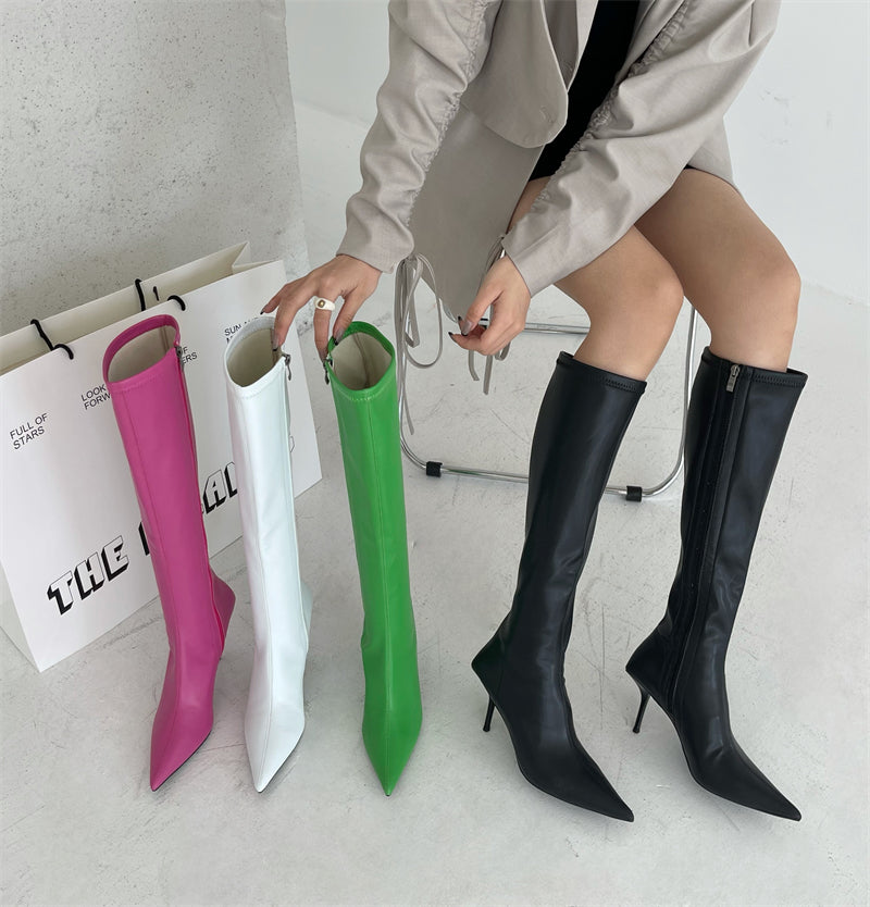 Autumn New Women's Boots Fashion Temperament Colorful Pointed Long Boots Slim Heels High Heels Boots