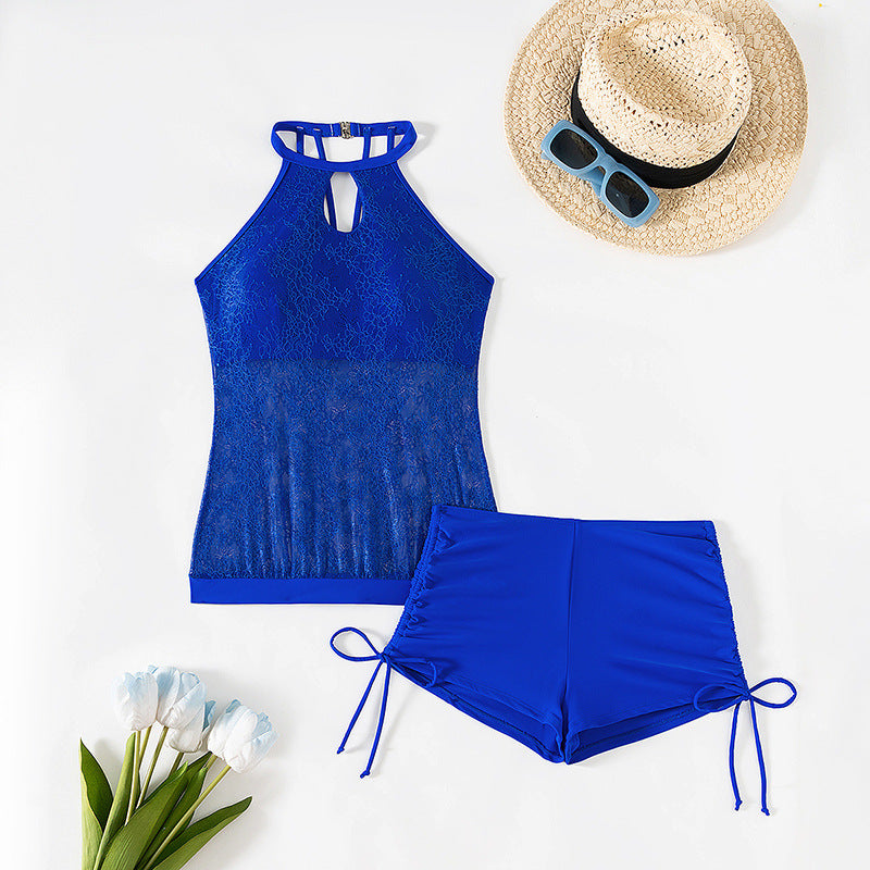 Mesh Bikini Swimwear for Women, Conservative Covering Belly, Sexy Two-Piece Swimsuit