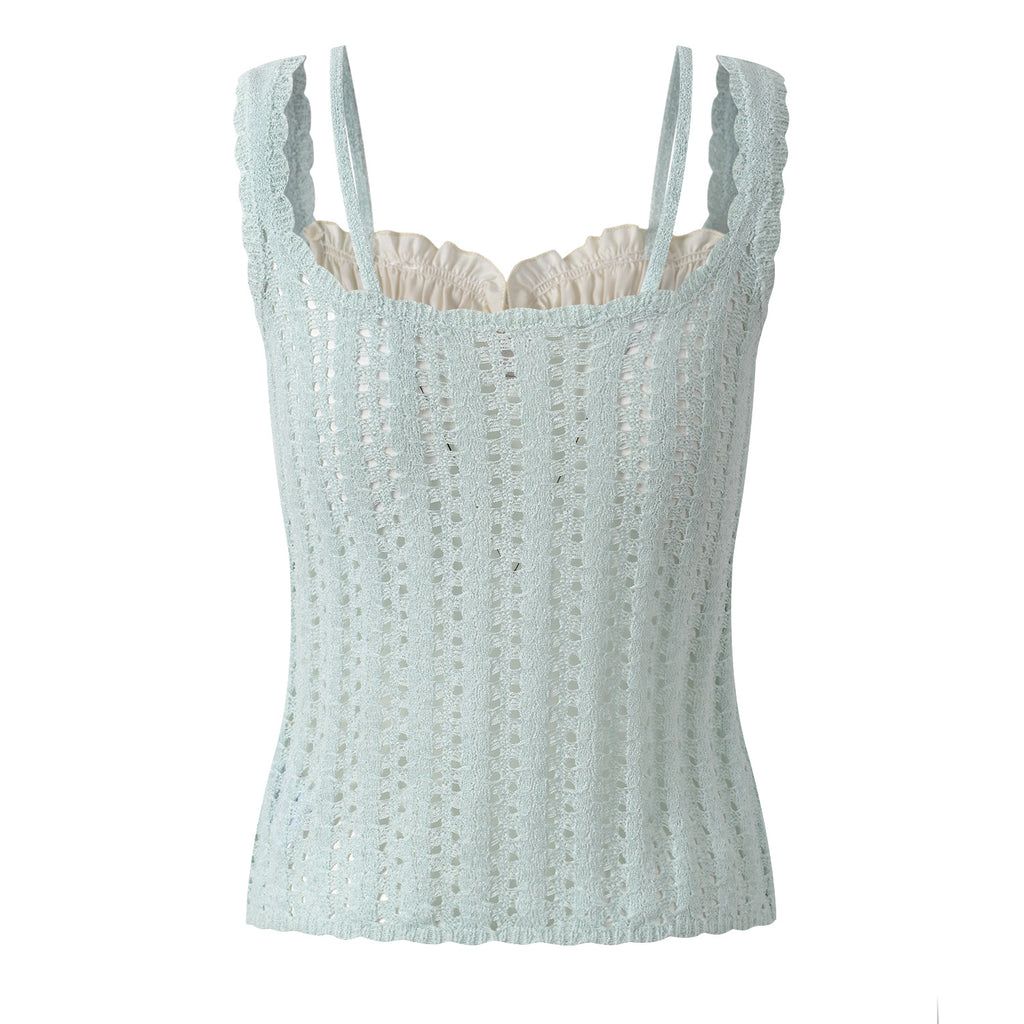 Lace patchwork slim fit camisole top