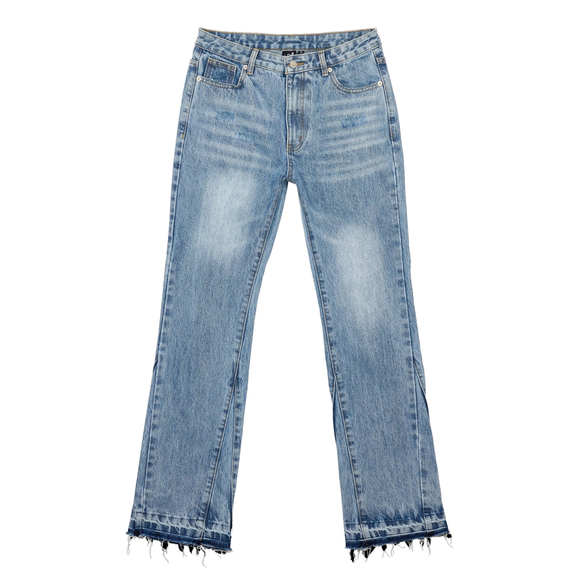 Washed Distressed Raw Hem Denim Pants Unisex Hip-hop Casual Street Style Loose Flared Trousers