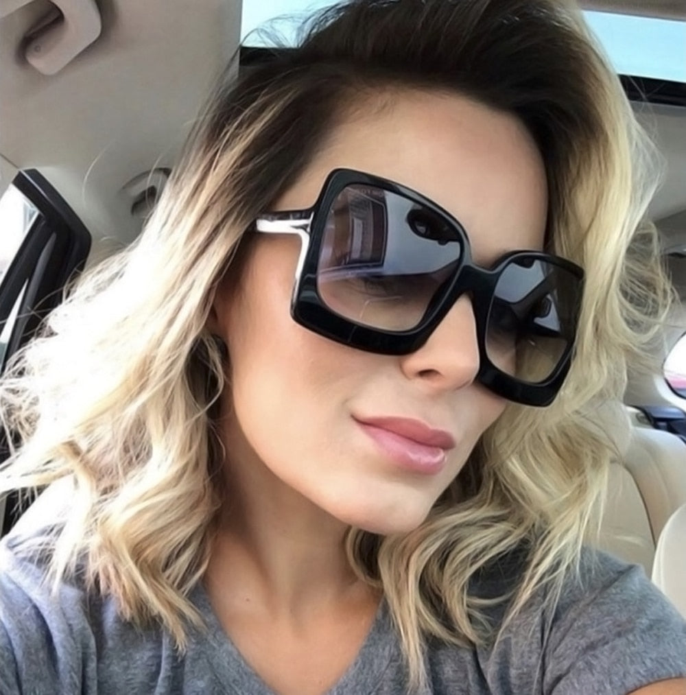Square Sunglasses Women Vintage Brand Oversize Sun Glasses Black Gradient Female Glasses Men UV400