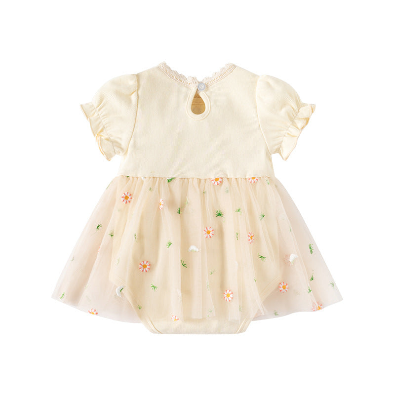 Short sleeved mesh floral skirt for women