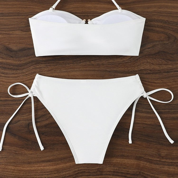 Solid color lace up bikini