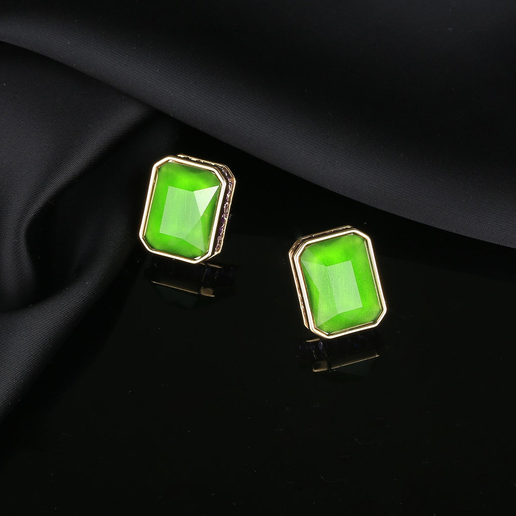 Gemstone inlaid zircon earrings three-dimensional geometric earrings