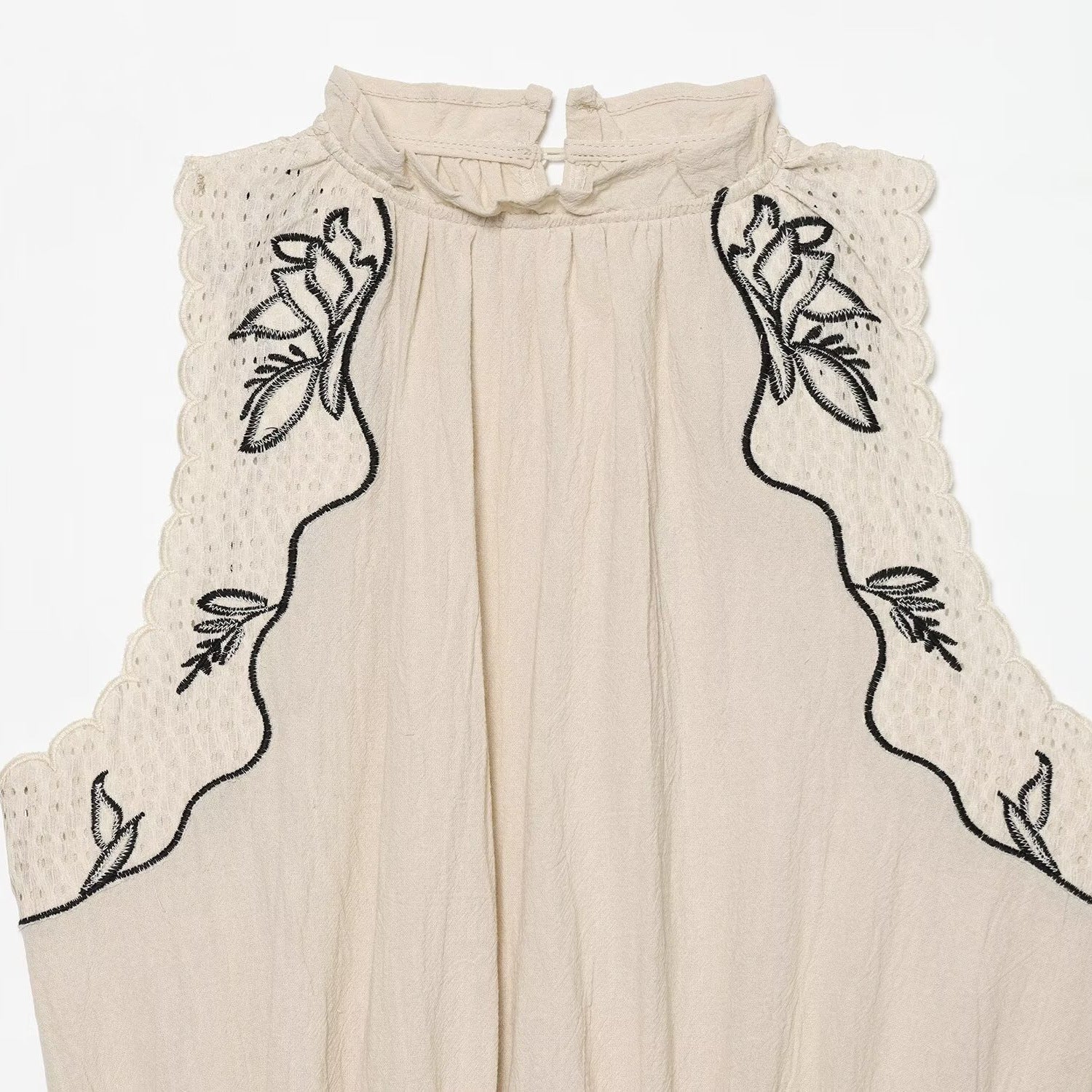 Embroidered patchwork balloon shaped sleeveless top