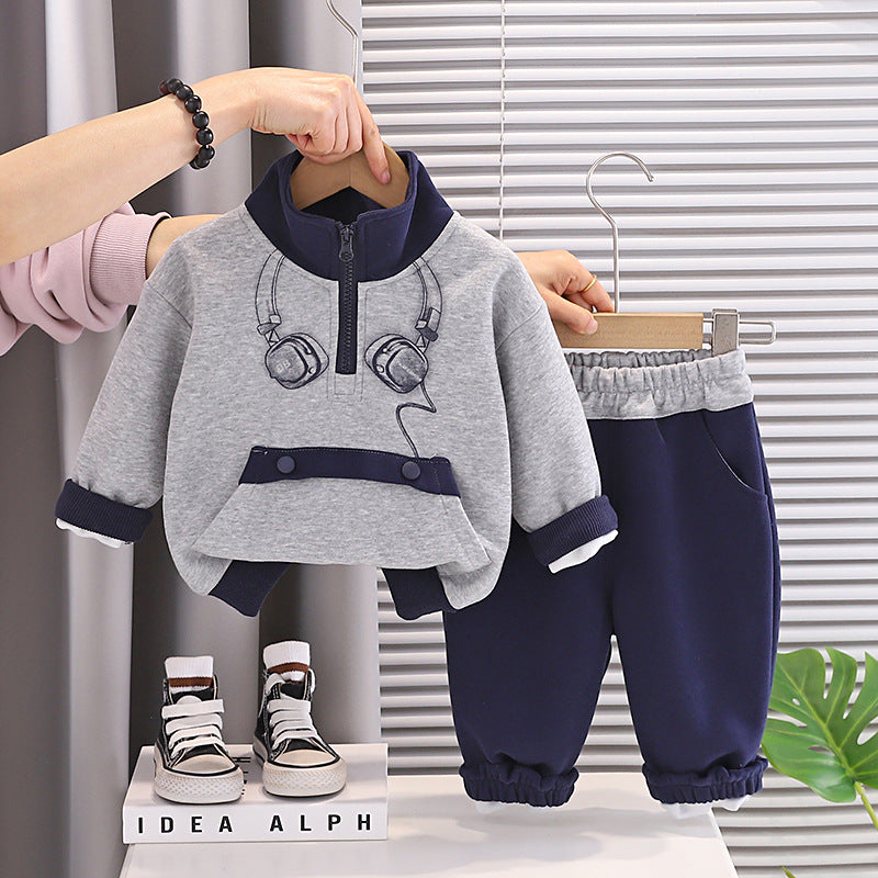 Baby casual hoodie long sleeved two-piece set