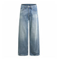 Loose Fit Men's Denim Pants Mid-Waist Plain Straight Leg A-Line Cut