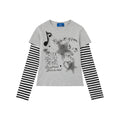 Heart False Two-Piece Long Sleeve Striped Sleeve Slim Fit Sweet Cool Style Top