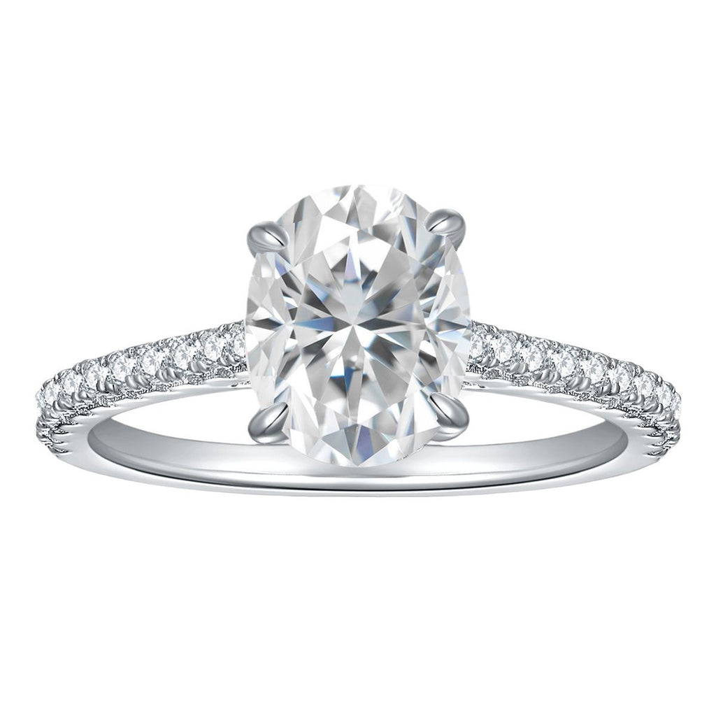 S925 Sterling Silver  2 Carat Oval Moissanite Ring Four-Prong Wedding Ring French Style Engagement Ring