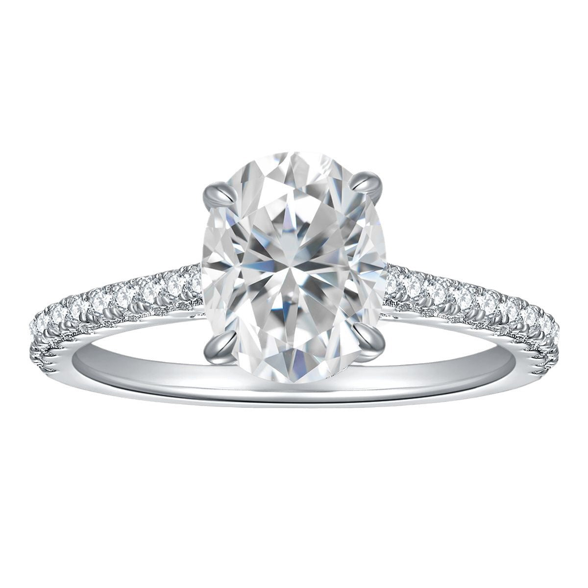 S925 Sterling Silver  2 Carat Oval Moissanite Ring Four-Prong Wedding Ring French Style Engagement Ring